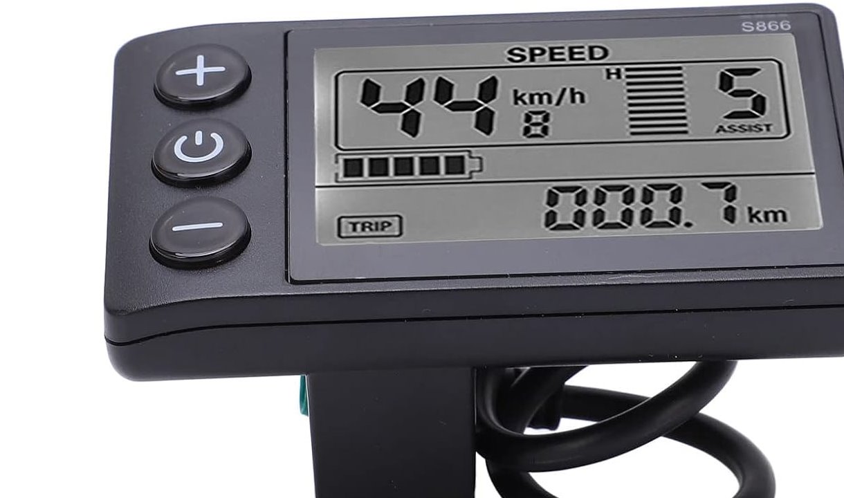 S866 e-bike display with plus, power, and minus assist buttons
